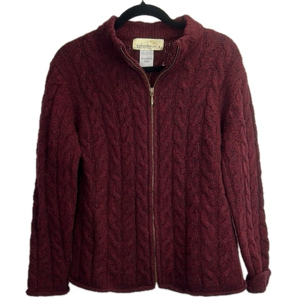 IrelandsEye Irish Knitwear Lambswool and Silk Sweater Maroon Full Zip Size S Lux - Picture 1 of 5